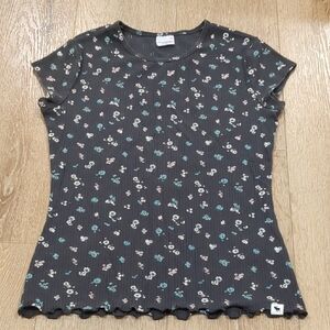 Abercrombie Girls Ditzy Charcoal Floral Ribbed Stretch Tee Size 15/16